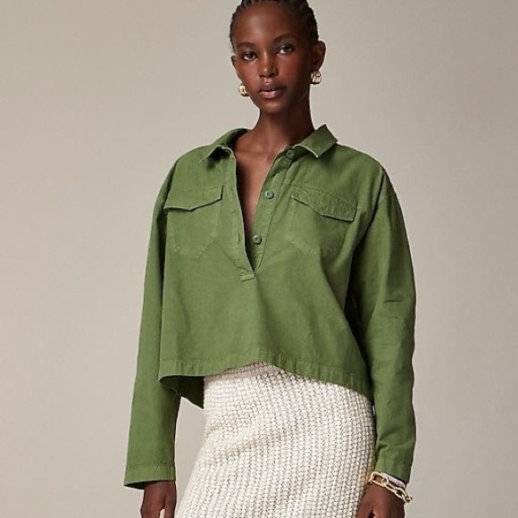 J. Crew Cotton Linen Popover Shirt In Turf Moss Sz. Small Euc